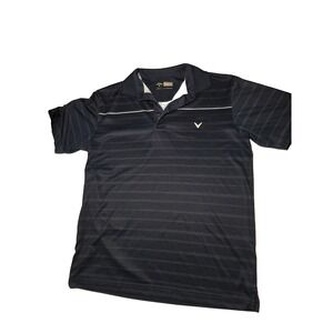 Callaway‎ Golf Polo Shirt Mens Small Navy Blue Opti Dri Striped Logo Tennis